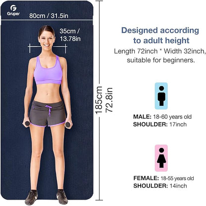 Thick Yoga Mat Non Slip, Large Size 72" L x 32" W x 0.6" TH, Premium Exercise & Fitness Mat with Carrying Strap and Bag, Workout Mats for Home