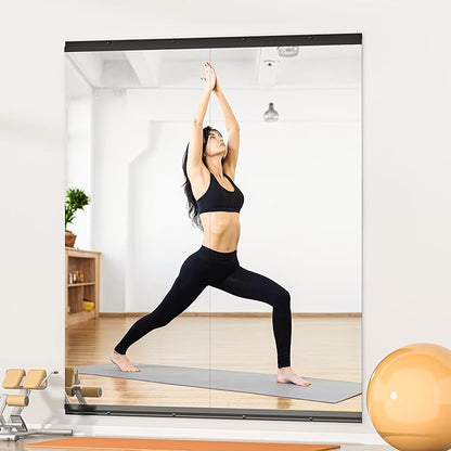Hasipu 2 Pcs 55''x17'' Home Gym Mirror Large Full Length Wall Mounted Full Body Mirror for Yoga Dance Fitness Exercise Studio Bedroom Garage, Frameless Tempered Glass Workout Mirrors Black Rectangular