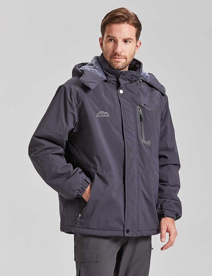 ELLSWOS Men's Waterproof Ski Jacket Winter Snow Coat Warm Hooded Raincoat Windproof Windbreakers