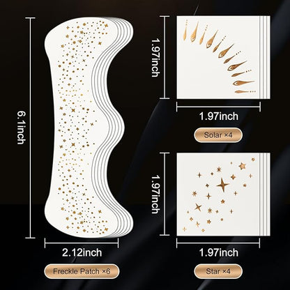 Glitter Freckles Face Tattoo,Glitter Freckles, Metallic Gold Makeup Patches,14 Assorted Sparkle Face Tattoos
