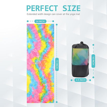 Eunzel Yoga Towel,Hot Yoga Mat Towel with Grip Dots Sweat Absorbent Non-Slip for Hot Yoga, Pilates and Workout 24" x72", Yellow & Blue & Pink