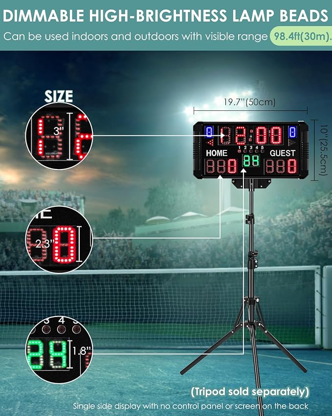 Football Scoreboard Basketball Scoreboard 14/24s Shot Portable Multisport Scoreboard Wall-Mount Digital Electronic Scoreboard for Football Basketball Table Tennis Baseball Soccer Volleyball