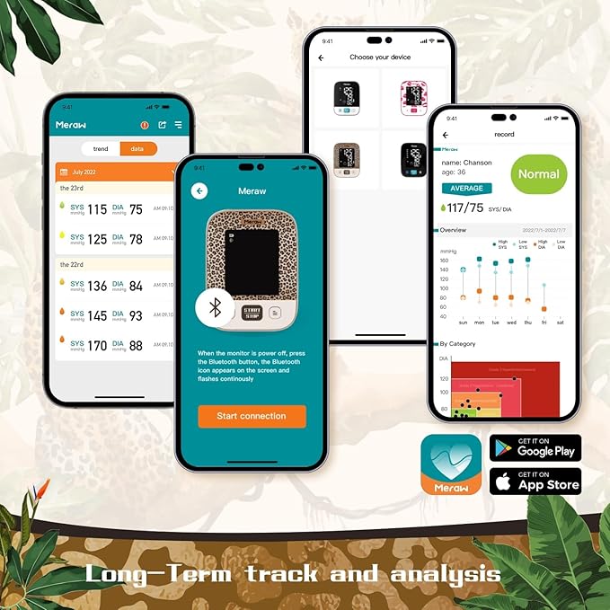 Blood Pressure Monitor Home Use, Blood Pressure Cuff Digital Arm, Blood Pressure Monitor Automatic Cuff 8.7-16.5" Bluetooth App Tracking Irregular Heartbeat Monitoring Brown