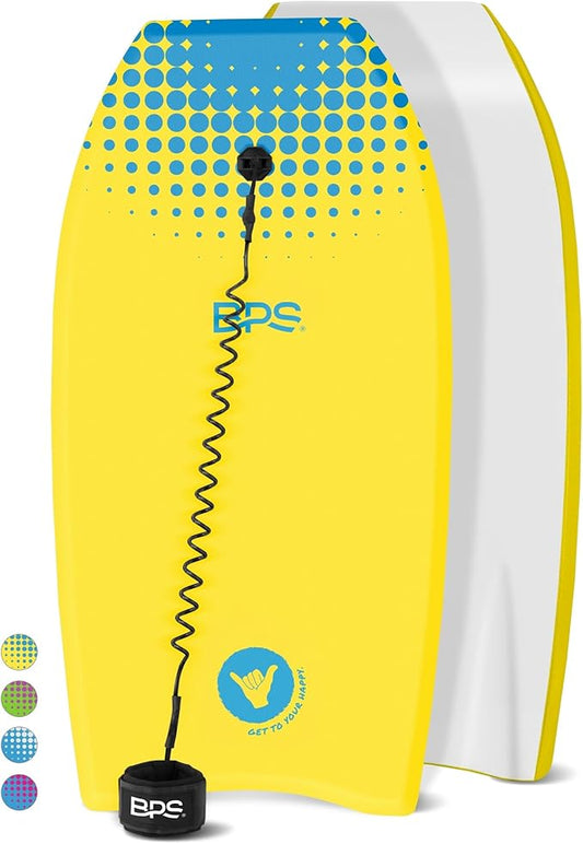 BPS New Zealand ‘Shaka’ Body Board for All Wave Conditions - Lightweight with EPS Core, HDPE Slick Bottom, Body Boards for Beach with Wrist Leash and Plug for Kids and Adults - All Skill Levels