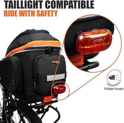 Ibera Bike Bag Expandable Commuter 17-23L - Clip-On Bike Rack Bag with Panniers & Strap - Hard Base, Reflective Trim & Taillight Ready - Ideal for Commuting & Touring - PAKRAK ONLY FOR IBERA RACKS