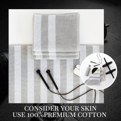 Luzia Striped Workout Towel for Sweat (Pack of 4) - Premium Quality 100% Turkish Cotton - Lightweight and Super Absorbent for Exercise, Sports, Workout, Fitness, Gym, Yoga, Running (Gray)