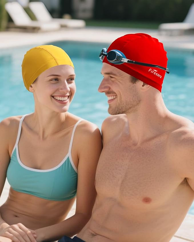 Firesara Fabric Swim Cap, High Elasticity Swimming Cap Keeps Hair Clean Breathable Fit Both Long Hair Short Hair, Swim Caps Woman Girls Men Kids One Size Hat
