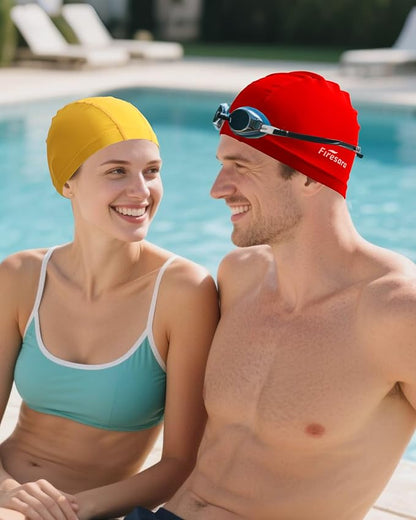 Firesara Fabric Swim Cap, High Elasticity Swimming Cap Keeps Hair Clean Breathable Fit Both Long Hair Short Hair, Swim Caps Woman Girls Men Kids One Size Hat