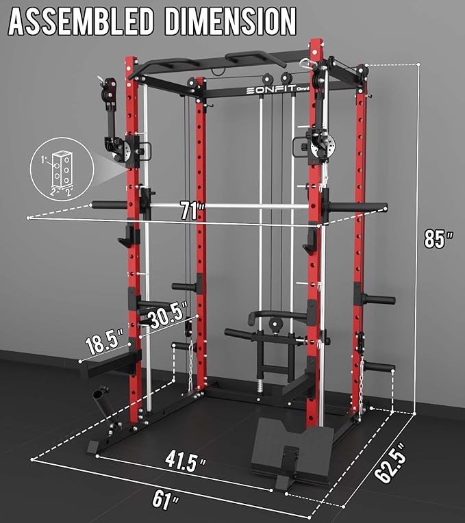 Eonfit E3 Smith Machine with 360°Rotating Arm for Home Gym Equipment, Multi-Function Power Cage Squat Rack with Cable Crossover LAT Pulldown Pulley System All in One