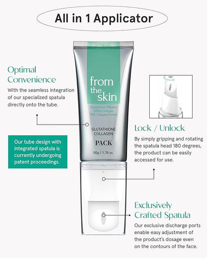 Glutathione Collagen Peel Off Mask - Anti Aging Korean Face Mask, Face Lift, Radiance Boost, Reduces Wrinkles - Built-in Silicone Spatula, 700ppm Glutathione & 300 Da Collagen, 1.76 oz.