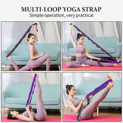 Stretching Strap Yoga Strap, 10 Loops Non-Elastic Stretch Bands Helps Women and Men Improve Flexibility for Home Workout, Physical Therapy, Pilates, Exercise, Dance, Comes with Door Anchor