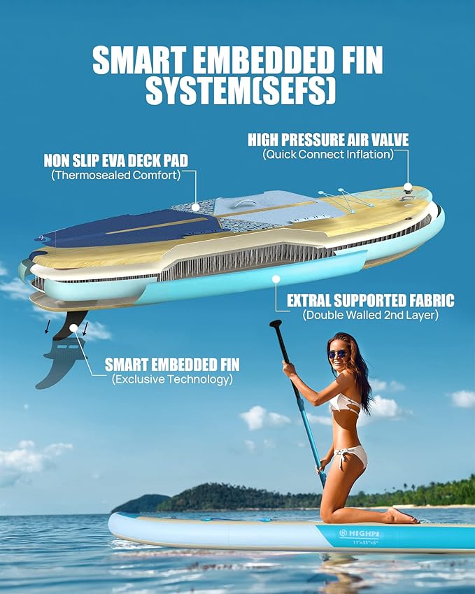 Highpi Inflatable Stand Up Paddle Board for Youth and Adults – Wide Sup with Premium Accessories, Blow Up Paddleboard for Surfing, Fishing, Yoga & More