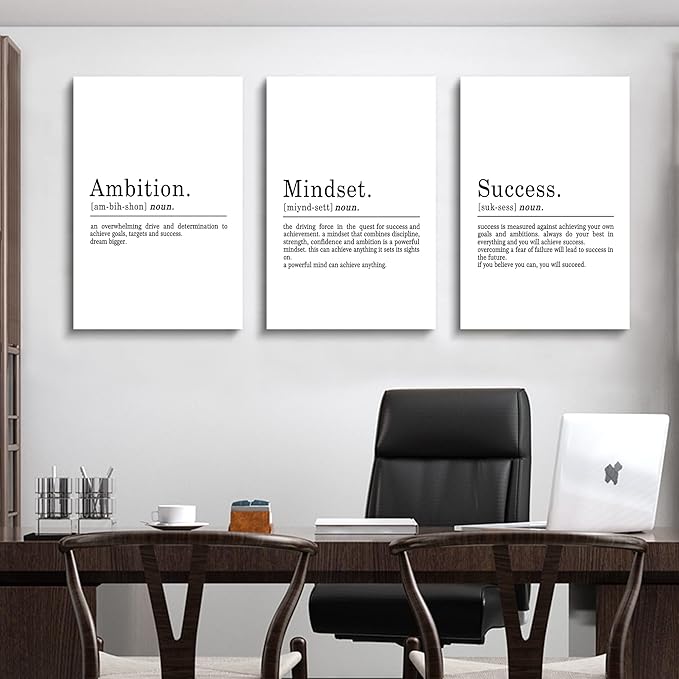 Inspirational Canvas Painting Wall Art -EPHANY ART - Mindset Quotes Prints, Motivational Wall Art Success Framed Entrepreneur Poster Positive Quotes Wall Poster for Home Office Workplace (L-3pcs,20x30inchx3pcs)