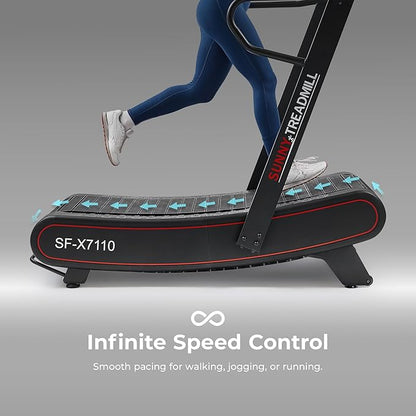 Sunny Health & Fitness Premium Manual Treadmill – Non-Motorized, Heavy-Duty, Commercial-Grade, Adjustable Handlebar, for Endurance Training, Optional 8-Level Magnetic Assistance & Free SunnyFit App