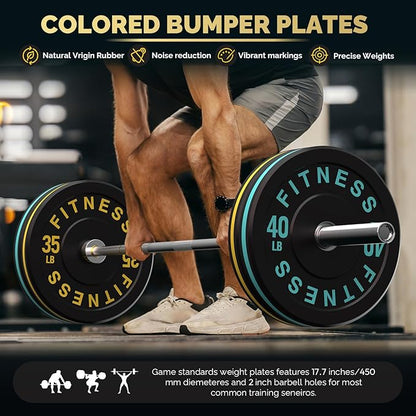 2 Inch Bumper Plates，10-500lbs，Barbell Rubber Olympic Weight Plates Set for Home Gym, Strength Training & Weight Lifting, Multiple Options Colors