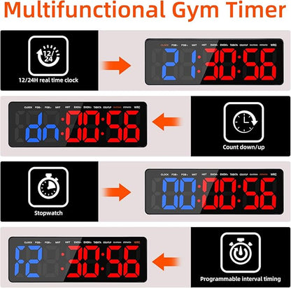 Gym Timer, 16.5" Large Digital Wall Clock for Gym Interval Workout, Remote Control LED Digital Timer for Home Decor, Living Room, Office, Gym, Classroom