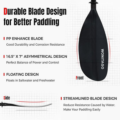 Kayak Paddles with Alloy Shaft and PP Blade, Floating Kayaking Oars, Adjustable 230-250 cm/90-98 Inches, 210-230 cm/82-90 Inches