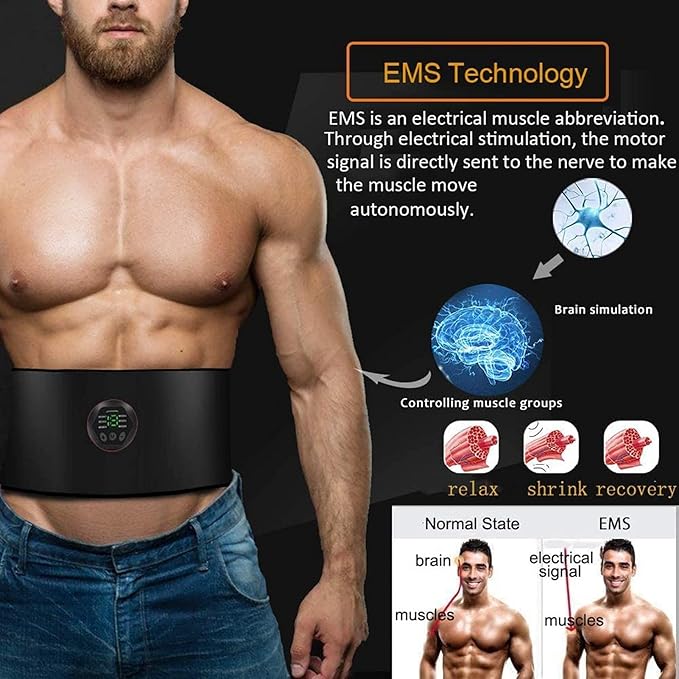 EMS Muscle Stimulator Muscle Toning Training Belt, Muscle Toner Waist Trimmer Equipment for Men Women, Abs Fitness Belt Workout Rechargeable Abs Muscle Training Gear