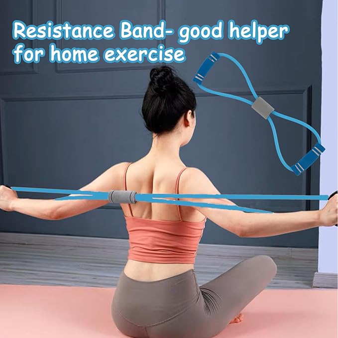 2 Pcs Figure 8 Resistance Band, Resistance Band with Handles, Suitable for Full Body Exercise, Strength Training, Flexibility, Exercise Elastic Rope, Suitable for Home, Gym (Blue)