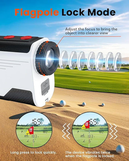 Golf Rangefinder with Slope - 1300/1500 Yards Laser Range Finder for Golf & Hunting, 7X Magnification, High-Precision Flag Locking Vibration, Rechargeable, IP54 Waterproof, Built-in Magnetic Strip