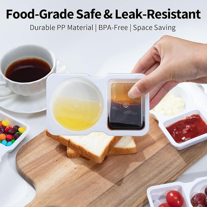 20 Sets Reusable Snack Containers with Lids & 20 Sporks – Double Compartment for Portion Control, BPA-Free Leak-Proof Dipping Containers for Meal Prep, Travel, and Outdoor Snacks (White)