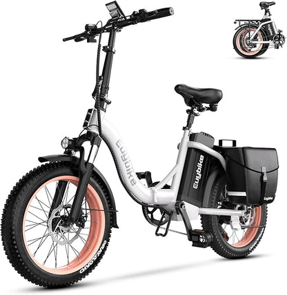 Folding Electric Bike for Adults with Peak 1000W Motor, 48V 20AH Battery up to 30MPH 80 Miles, 20" Fat Tire All Terrain Ebike, Front Suspension 7-Speed Commuter E Bike, Step-Thru, UL Certified