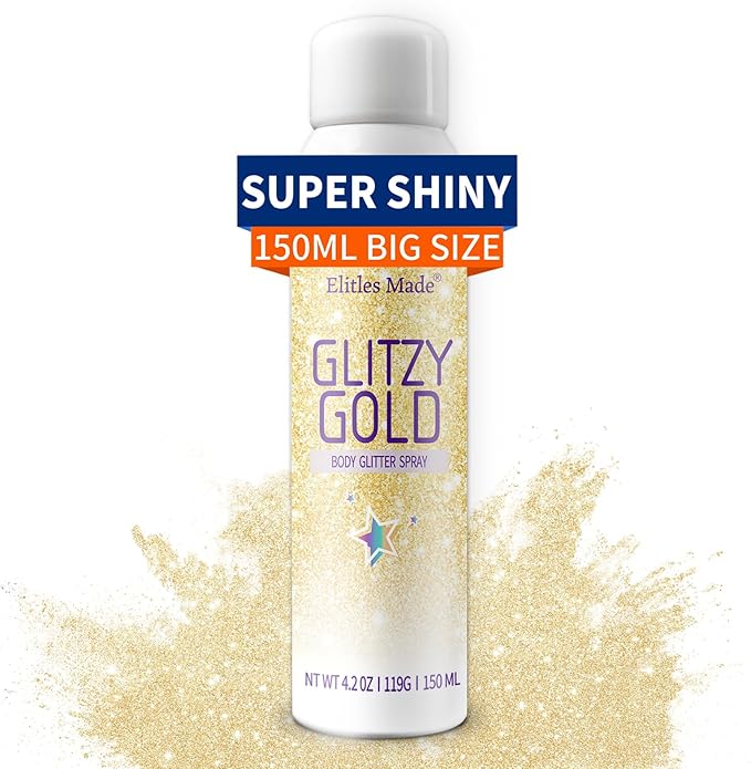 Hair Glitter Body Glitter Spray, 150ML Glitter Hairapray Gold Glitter Spray for Hair and Boday, Hair Glitter for Kids Women, Body Shimmer Festival Rave and Makeup 4.2 Fl Oz