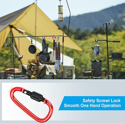 10 Pack Aluminum D Ring Key Rings Hiking Clips Locking Carabiner for Hiking Camping Fishing and Outdoor Use，Clips with Screw Gate Multicolored