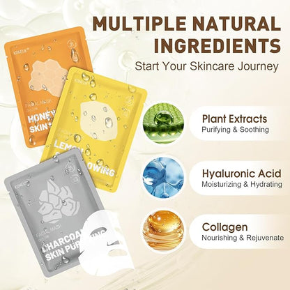 120 Pack Collagen Essence Sheet Face Masks Skincare, Moisturizing & Hydrating Face Mask for Skin Care, Bulk Face Masks for All Skin Types, Spa Party Gifts for Women (12 Types x 10 Pcs)