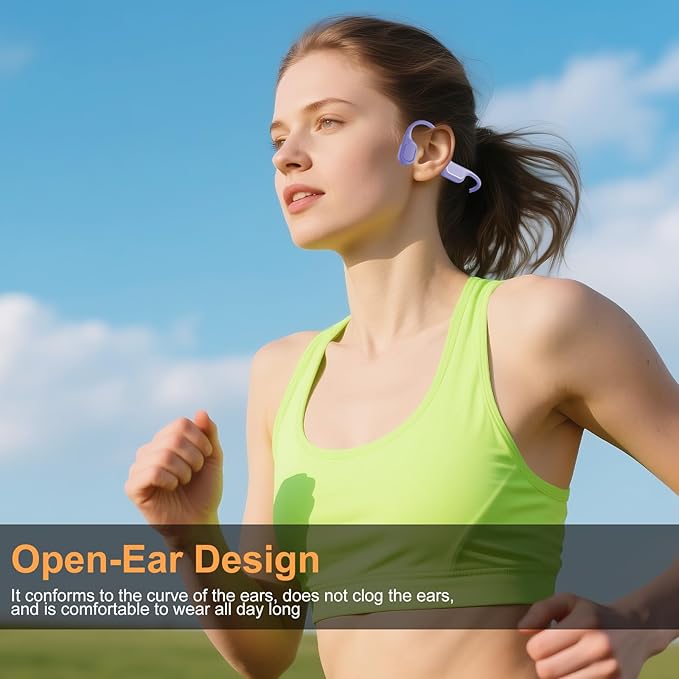 Bone Conduction Bluetooth Headphones-SurfAudio, IP68 Waterproof Swimming Headphones with 32GB MP3 Player, Lightweight Open Ear Design for Swimming/Surfing/Marathon/Cycling(Purple)