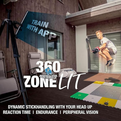 Hockey Revolution 360 Zone Lit - Professional Training Flooring Tiles - Improve StickHandling and Moving, Speed on Ice, Exercise, Fitness - Indoor and Outdoor Practice Zone with Hockey Trainer App