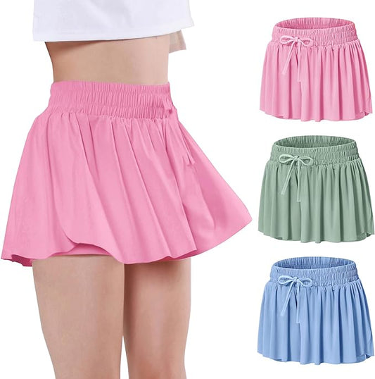 EXARUS Girls Butterfly Shorts Flowy Dance Skirt Cheer Skorts Athletic Tween Clothes Teen Preppy Outfits Flutter Kids