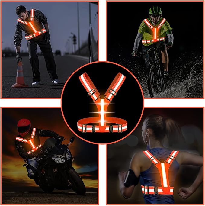 Led Reflective Vest Running Gear,USB Rechargeable Light Up High Visibility Running Vest,6-11hrs Light with Adjustable Waist/Shoulder for Runners Walkers