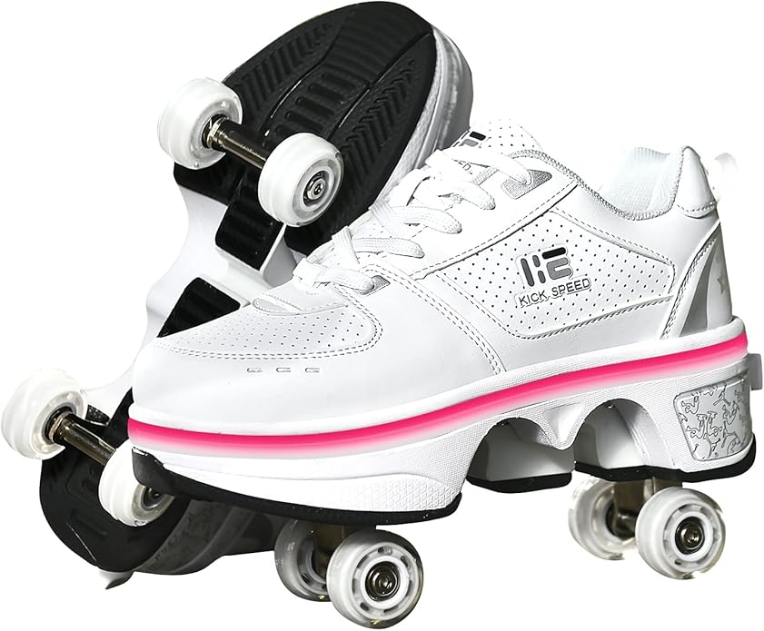 2-in-1 Roller Skates & Sneakers Unisex Retractable Wheels Outdoor Fun & Fitness Kick Roller Shoes