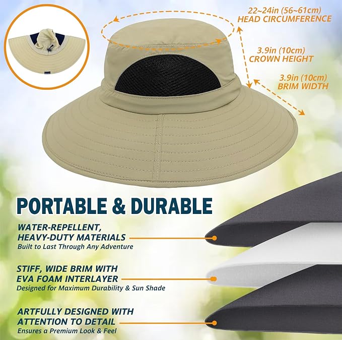 EINSKEY Wide Brim Sun Hat, UPF 50+ UV Protection Waterproof Packable Bucket Hat for Men & Women, Fishing Hiking Beach Garden