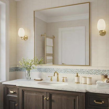 24x30 Inch Brass Bathroom Mirror for Wall, Aluminum Frame Rectangle Rectangular Vanity Mirror, Modern Large for Bedroom, Living Room, Horizontal or Vertical