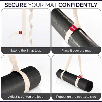 Yoga Mat Straps 2 in 1 - Cotton - Adjustable anti-slip straps for yoga, pilates, stretching, for carrying mats