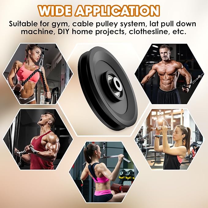 114mm/4.5" Universal Nylon Bearing Pulley System, Gym Workout Cable Pulley Wheel & Weight Attachment Replacementfor Home Gym, Pulldown Smith Machine, Garage Lifting Equipment