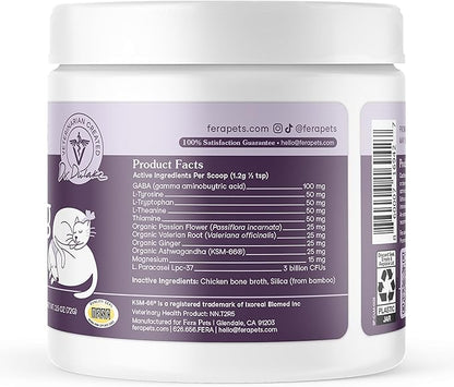 Fera Pet Organics Calming Supplement for Dogs & Cats - Vet Created - GABA & Ashwagandha Supplements Help Cat & Dog Stress or Hyperactivity -60 Scoops