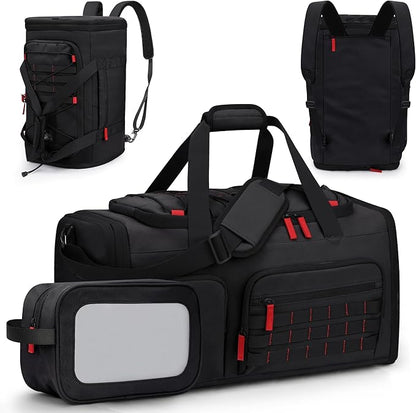 Gym Bags for Men Women, 45L Sports Travel Duffle Bag with Shoe Compartment, 3 in 1 Weekener Overnight Backpack with Wet Pocket, Black