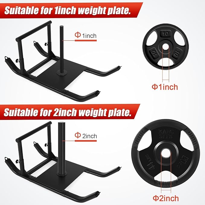 GDFISH Large Weight Sled, Adjustable Height Handle Push Sleds, Workout Fitness Sled for Training Running Speed, Compatible with 1" & 2" Weight Plate, Easy Obstacle Clearance for Grass, Sand, Cement
