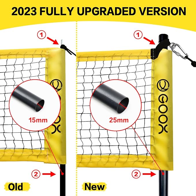 GOOX 4 Square Volleyball Net Game Set, 14 FT 4-Way Volleyball Net for Backyard Beach Lawn, Portable Four Square Volleyball Net for Adults & Youths with Vollyball, Pump, Carry Bag