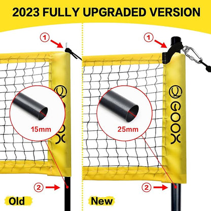 GOOX 4 Square Volleyball Net Game Set, 14 FT 4-Way Volleyball Net for Backyard Beach Lawn, Portable Four Square Volleyball Net for Adults & Youths with Vollyball, Pump, Carry Bag