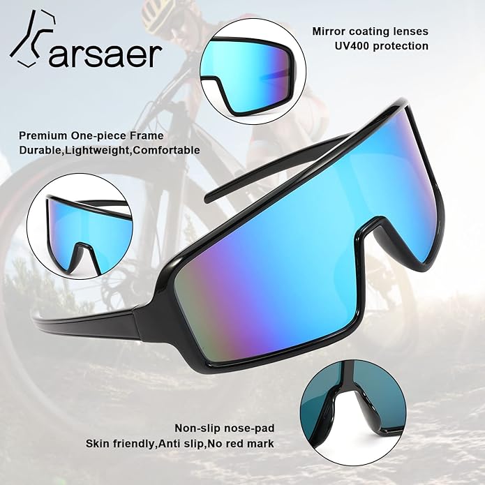 Karsaer Vision Sports Sunglasses Cycling Glasses Baseball Softball Sunglasses Unisex for Adult Youth Kids Boys Girls 8-16