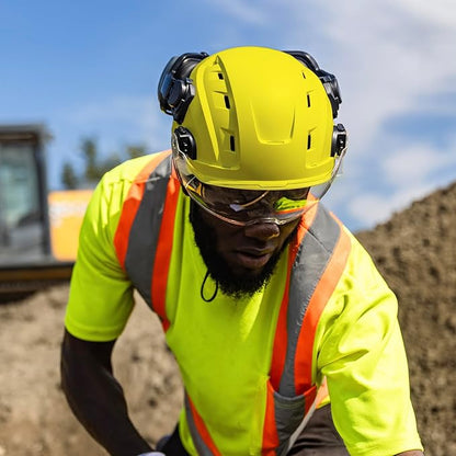 GE Safety Helmet, Impact Absorbing Tech, Adjustable Ratchet, ANSI Type 1, Memory Foam Padding, Hard Hats Protection, Lightweight, Durable, Chin Strap, Comfortable Fit OSHA Approved