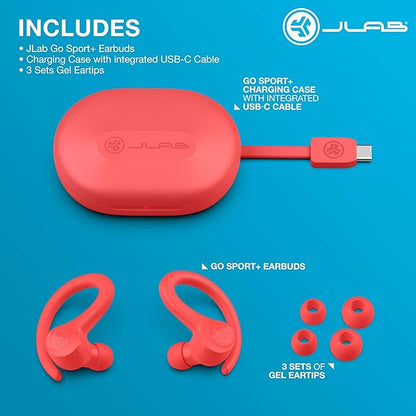 JLab Go Air Sport+ Wireless Workout Earbuds Featuring C3 Clear Calling, Secure Earhook Sport Design, 35+ Hour Bluetooth Playtime, and 3 EQ Sound Settings (Coral)