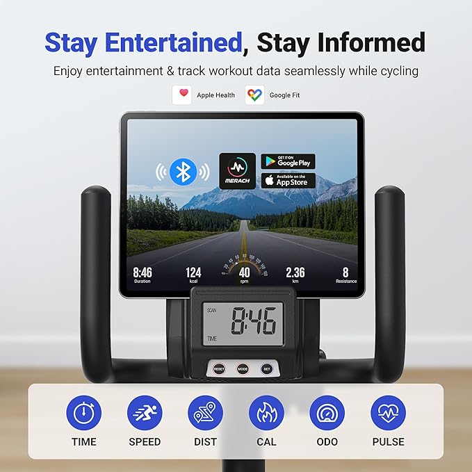 MERACH Recumbent Exercise Bike for Home with Smart Bluetooth and Exclusive App Connectivity, LCD, Heart Rate Handle, Magnetic Recumbent Bikes S08/S23