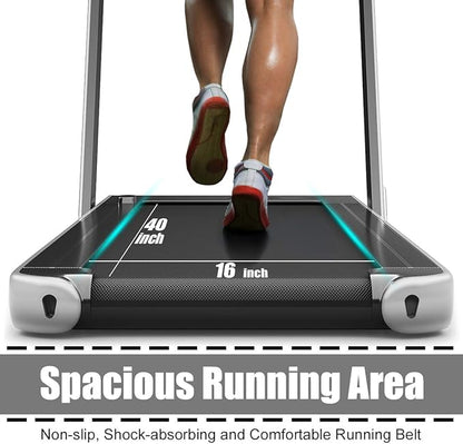 GYMAX Walking Pad, 2.25HP Foldable Treadmill with Smart App & Remote Control, Bluetooth LED Monitor, Small Spaces Compact Running Machine, Folding Portable Under Desk Treadmill for Home Office