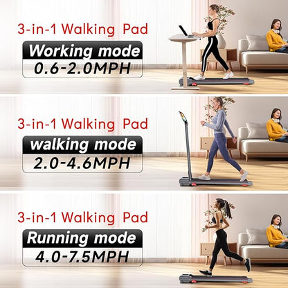 Walking Pad Treadmill with Incline and Handle Bar, 7.5MPH Under Desk Treadmill for Home Office, 360 Lbs Capacity Portable Treadmills with Remote Control, Led Display