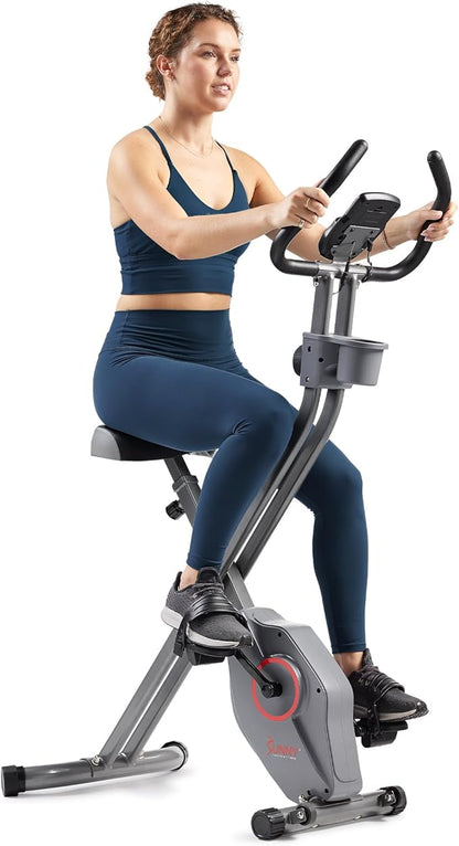 Sunny Health & Fitness Smart Folding X-Bike, Portable Compact Exercise Bike for Indoor Cycling Workout, Home Cardio Training Machine, Free SunnyFit App Bluetooth Connect, Optional Foldable Recumbent